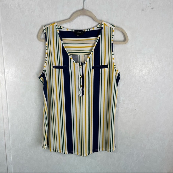 Fifty Street Multicolored Striped Tank Top Sleeveless Buttoned Blouse V-Neck - Picture 1 of 6